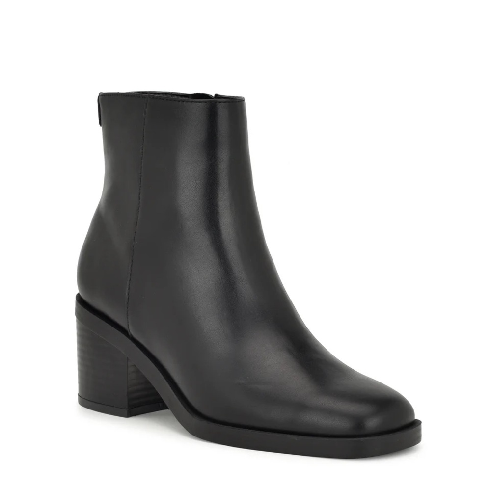 Nine West All Black Leather Square Toe Heeled Boots